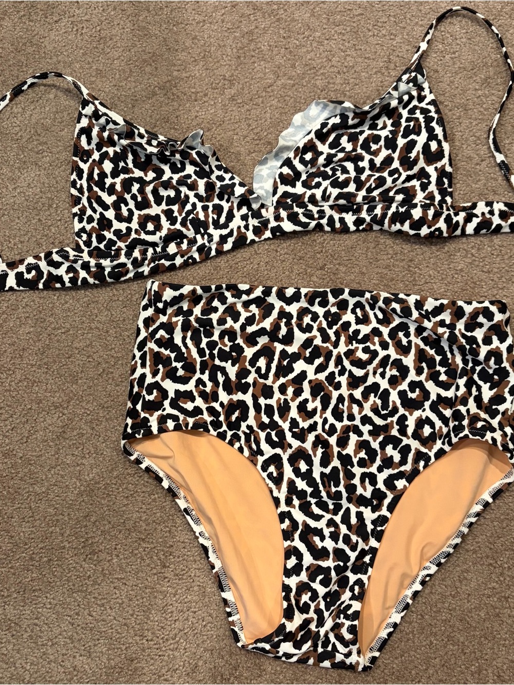 NWOT J Crew SzMed Leopard Print Two-Piece high waist Swimsuit